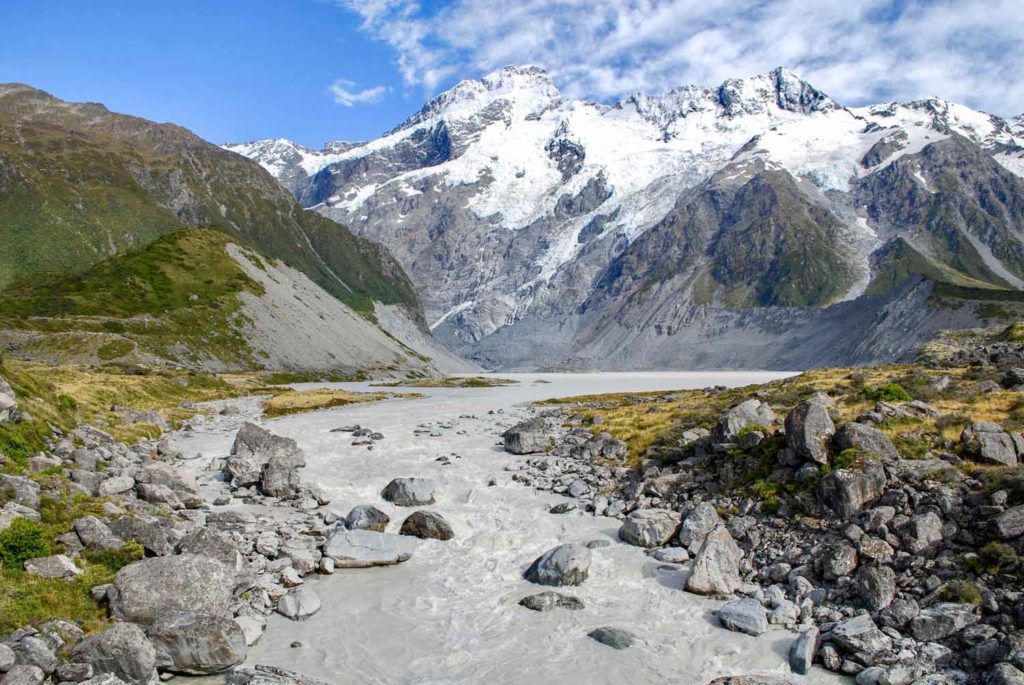 Easy half day hike to see epic views at Hooker Valley Track, Mt Cook National Park, New Zealand