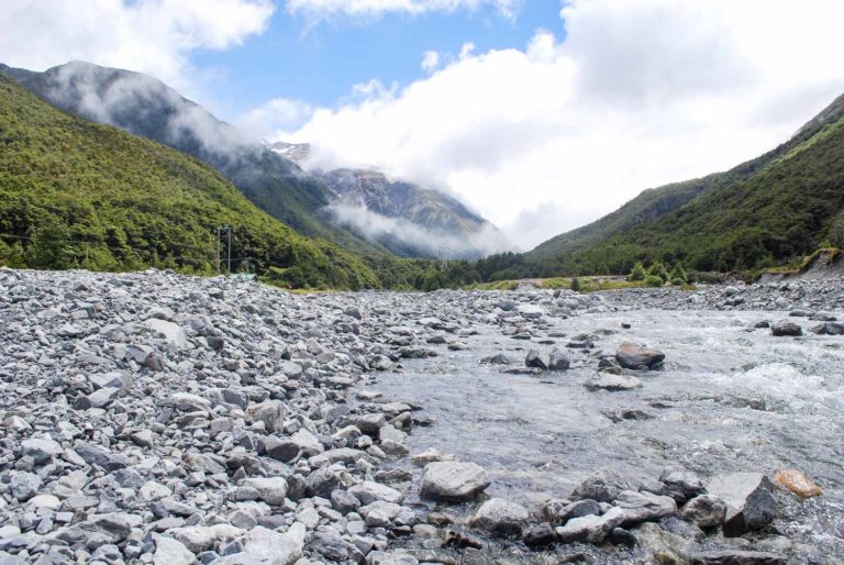 Beautiful alpine flowing river in Arthurs Pass, halfway between Christchurch and the West Coast