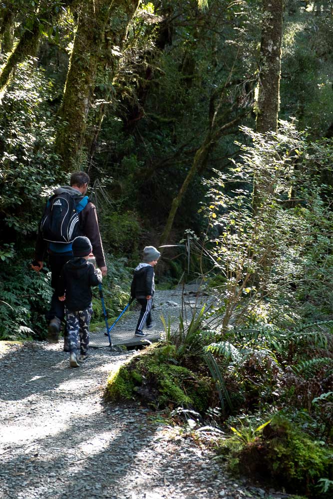 Backyard Travel Family start the Lake Marian Track, a great half day walk in Fiordland to a majestic alpine lake. by Backyard Travel Family