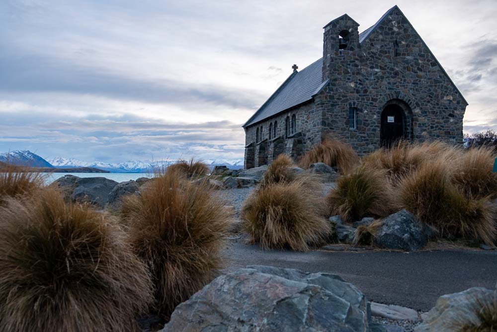 Church of the Good Shepherd just after sunrise at Lake Tekapo in Winter