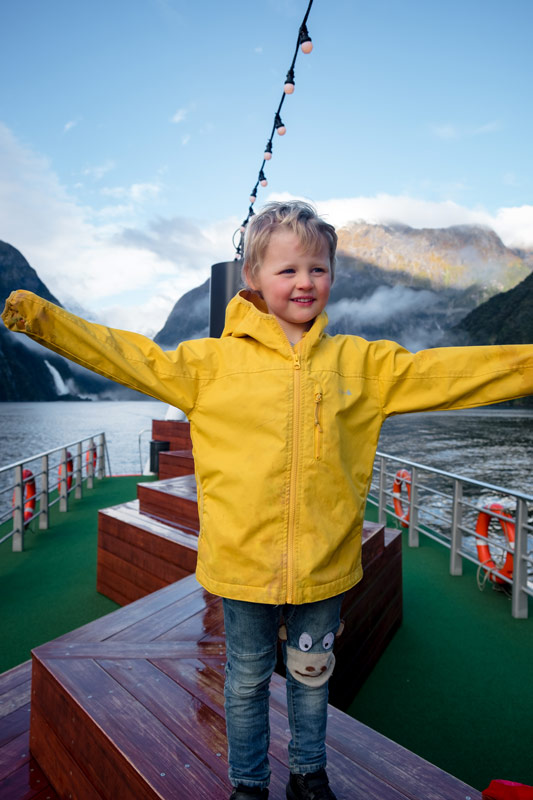 Kipton explores Milford Sound from the Go Orange Boat Cruise