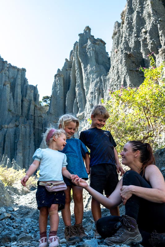 Family photo of Backyard Travel Family at the Putangirua Pinnacles Wellington