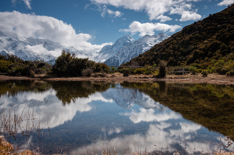 Reflection of Mt Cook in the Red Tarns, in Mt Cook National Park in New Zealand