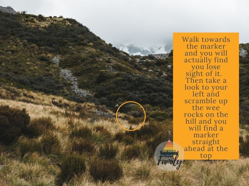 The unmarked trail through the tussock to the Hooker Hut, New Zealand's best family friendly hut